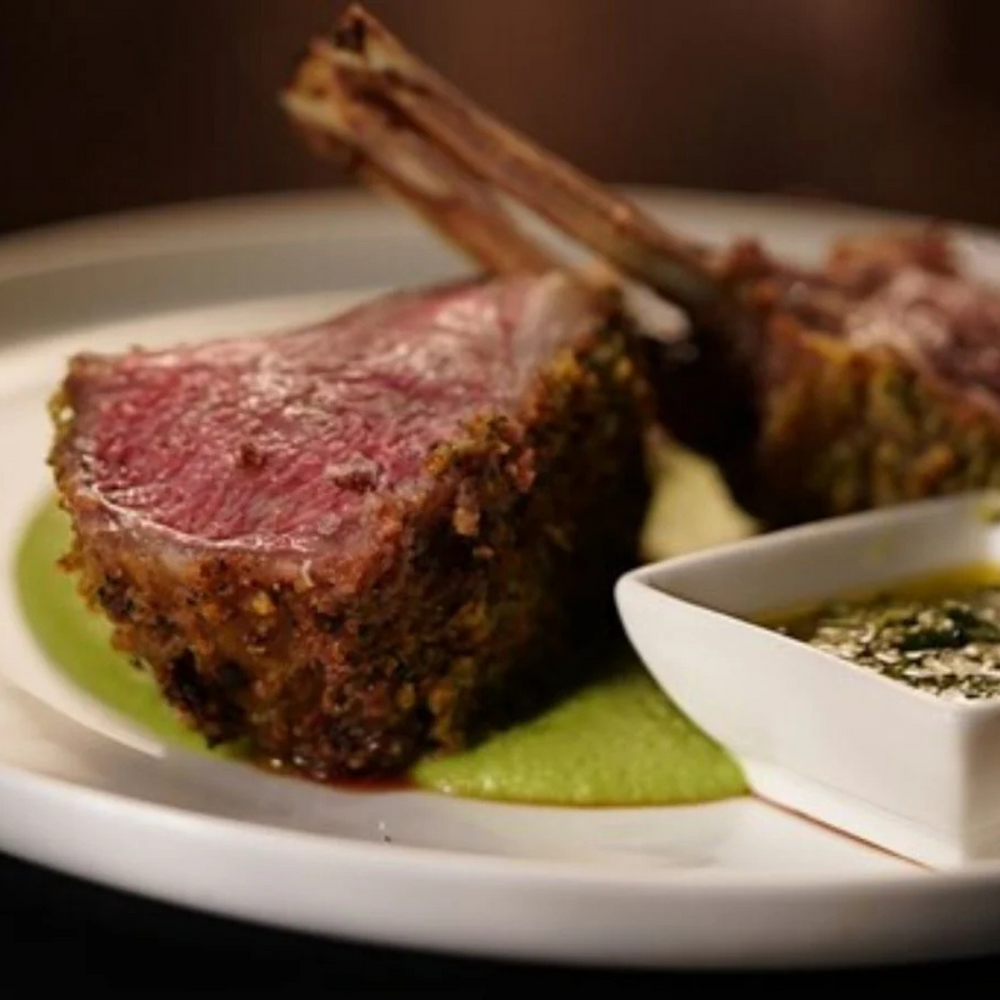 Lamb Rack With Pea & Mint Purée and Asian Salsa Verde | Lamb Rack | Meat Delivery | Butcher