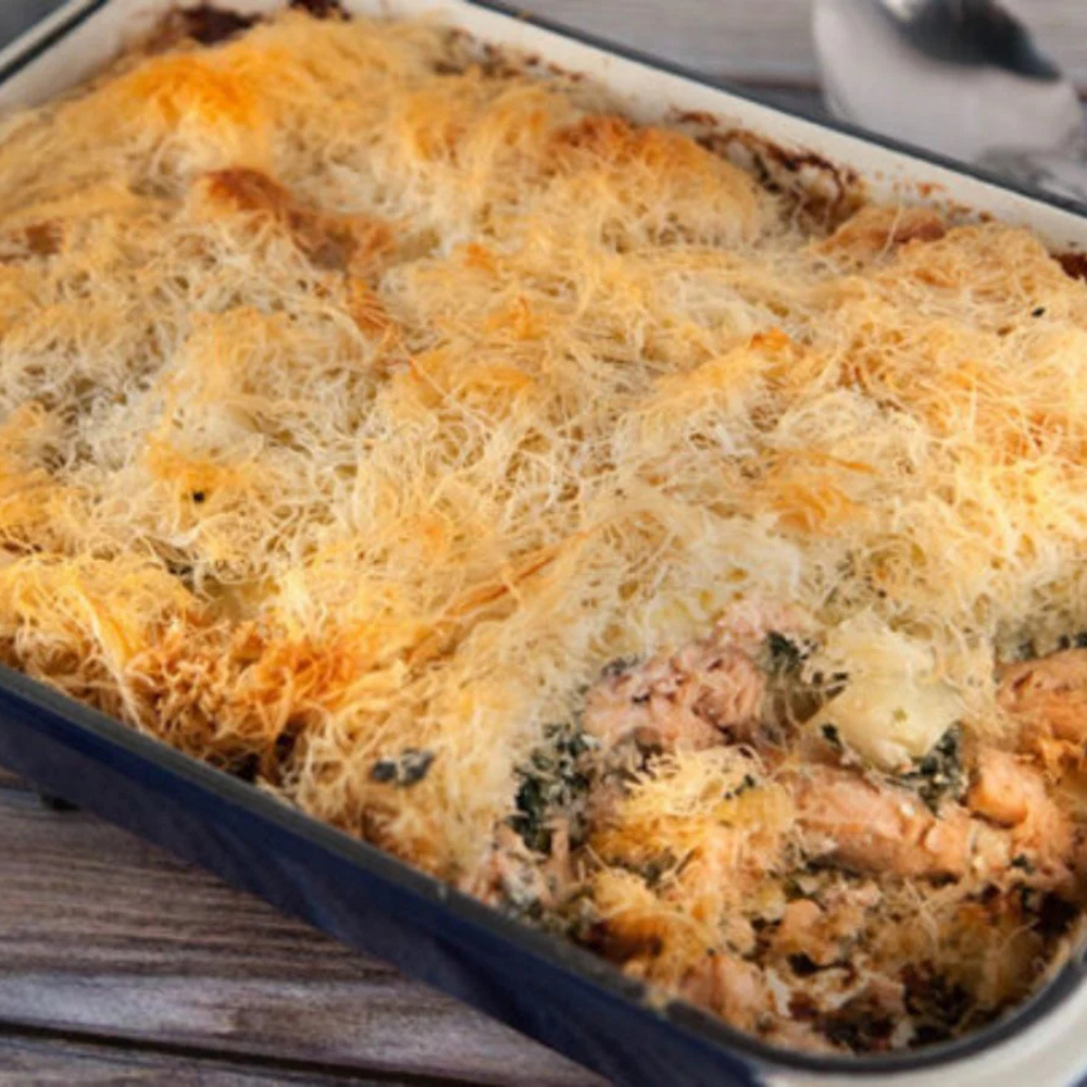 Belgium Organic Chopped Spinach | Ocean Catch New Zealand Regal Marlborough King Salmon Skin-on Fillet | Salmon & Spinach Potato Pie