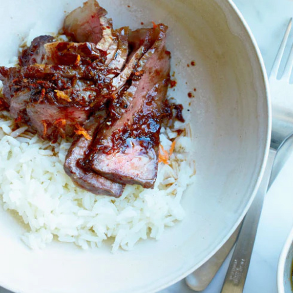 Striploin Steaks with Garlic-Sake Sauce