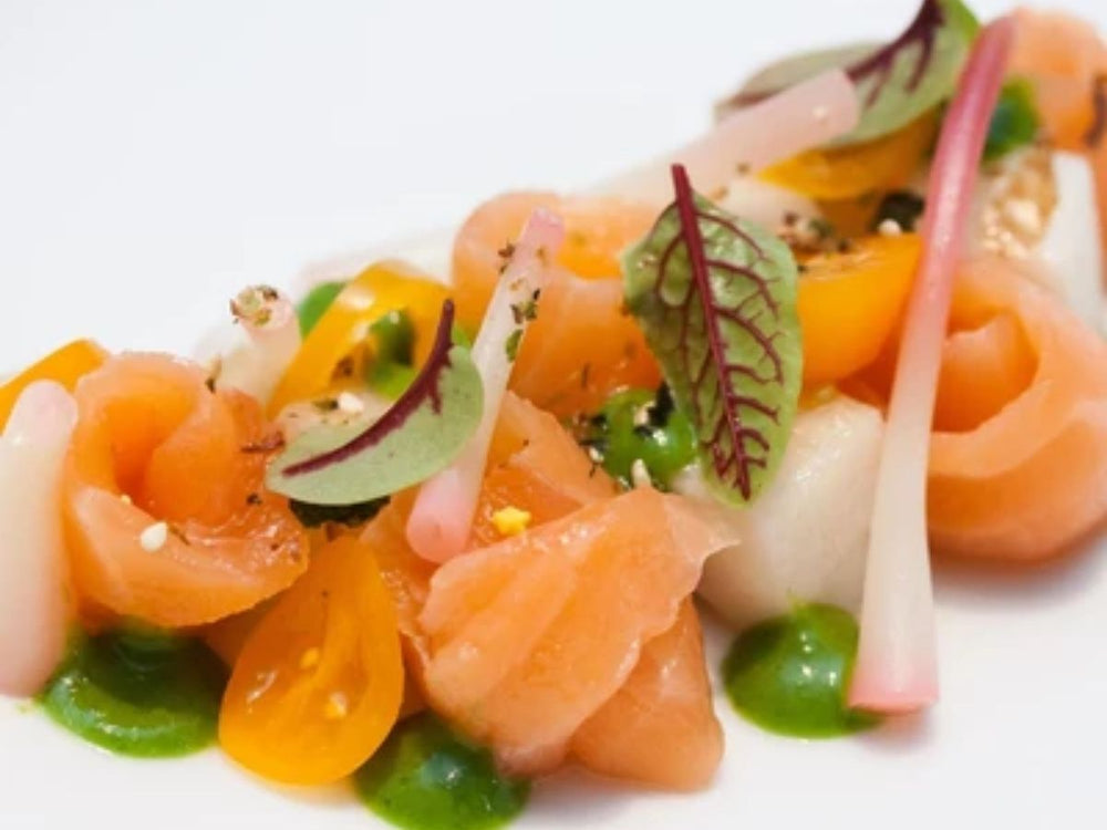 Asian Cured Salmon With Prawns, Pickled Salad & Dill Lime Crème Fraîche | Meat Delivery HK Recipes