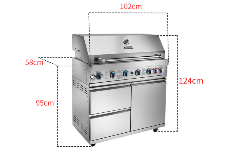 OMG Modular Outdoor L-Shape Kitchen (Large) & Fridge (6 + 1 Burners Gas BBQ Grill, Tap, Sink Side Burner, Fridge, Corner & Cabinet) - Aussie Meat, Meat Delivery, Online Butcher, BBQ Grills, Wine