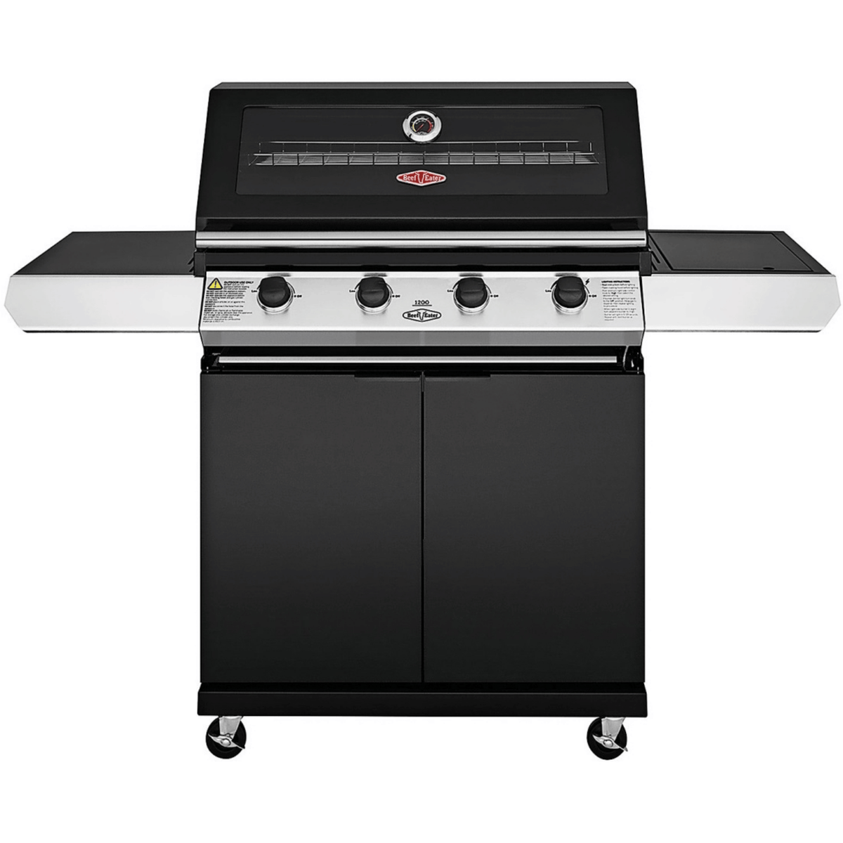 Beefeater 1200 Series Black | 4 Burner BBQ & Side Burner Trolley | Aussie Meat Meat Delivery Online Butcher BBQ Grills Wine - Aussie Meat燒烤爐 | Beefeater 1200系列 黑 (4+1 爐頭燃氣燒烤爐附滑輪可推動) 連送貨
