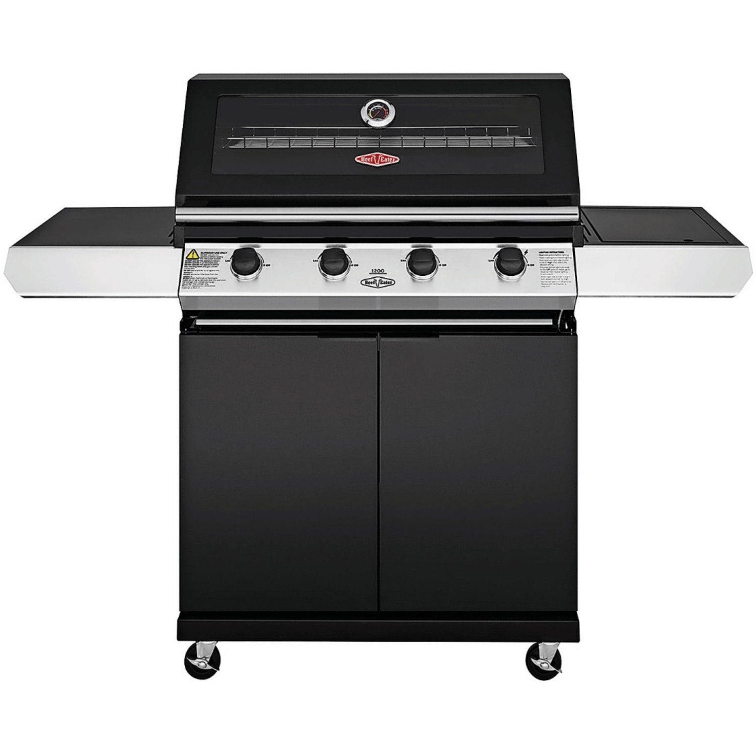 Beefeater 1200 Series Black | 4 Burner BBQ & Side Burner Trolley | Aussie Meat Meat Delivery Online Butcher BBQ Grills Wine - Beefeater 1200 Series Black | 4 Burner BBQ & Side Burner Trolley | Delivery & Cover