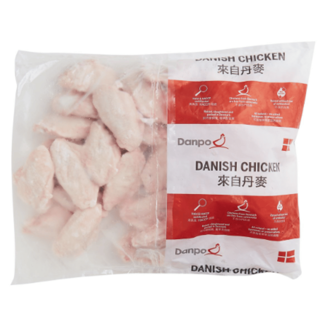 Package of Danpo Danish Chicken Mid joint Wings on a white background - EU Hormone Free Chicken Mid-Wings (908g)