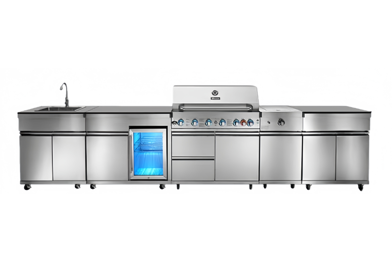 OMG Modular Outdoor Kitchen & Fridge (6 + 1 Burners Gas BBQ Grill, Sink, Side Burner & Fridge) - Aussie Meat, Meat Delivery, Online Butcher, BBQ Grills, Wine