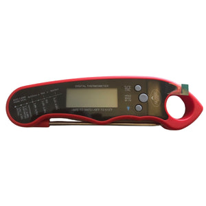 Red digital thermometer on a white background - AMG Steak Thermometer