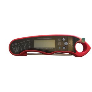 Digital thermometer with red casing on a white background - AMG Steak Thermometer