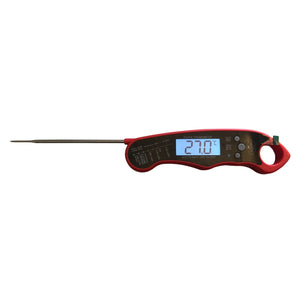 Digital thermometer with red casing on a white background - AMG Steak Thermometer
