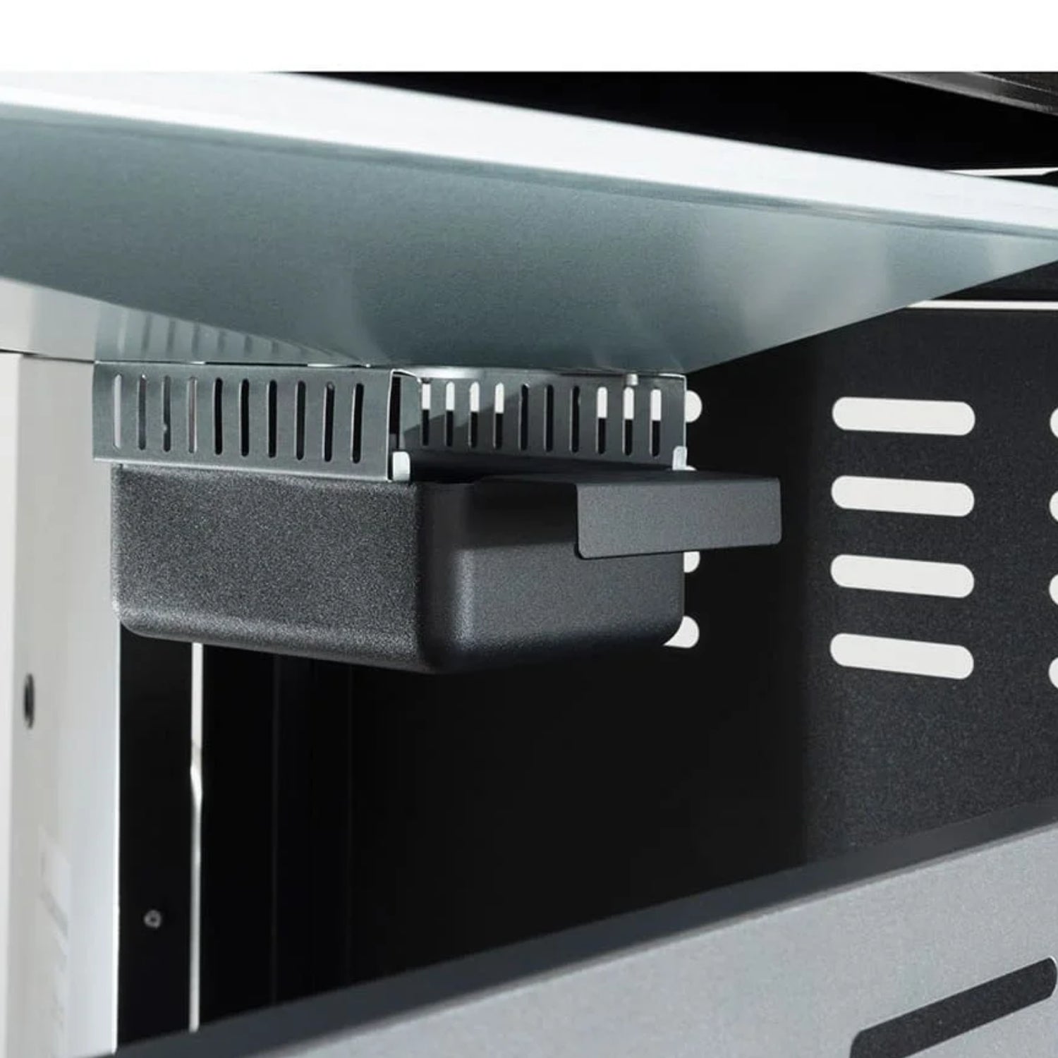 Close-up of a metallic appliance with a black component - BQ132 (2 頭烤爐)