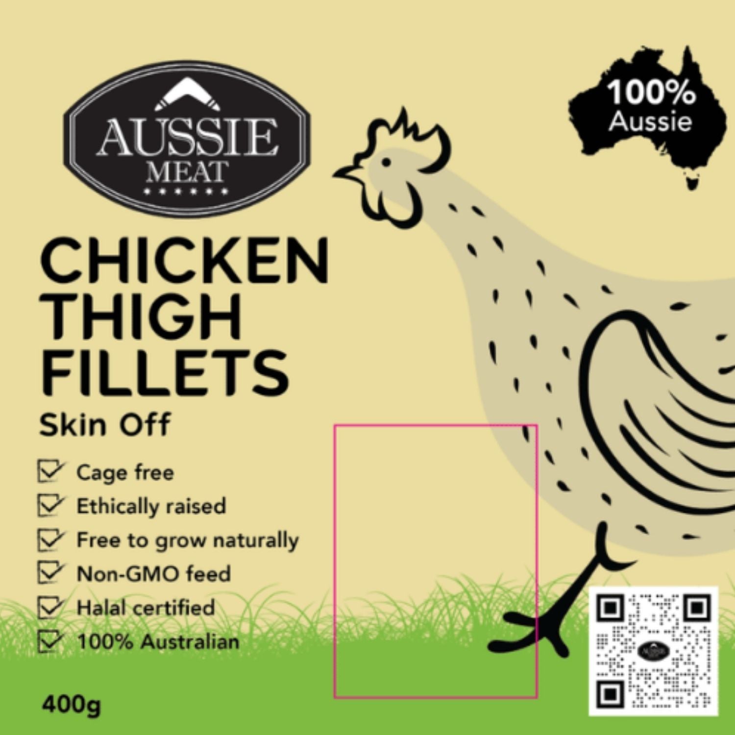 Australian Hormone Free Chicken Thigh Fillets (Skin-Off & Boneless, 400g)