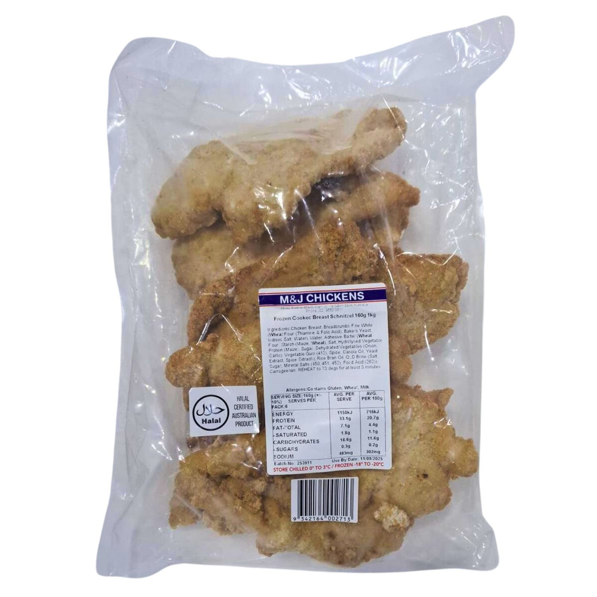 Australian Hormone Free Cooked Chicken Breast Schnitzel (Skinless & Boneless, 1kg pack, approx 160g per piece) - Aussie Meat