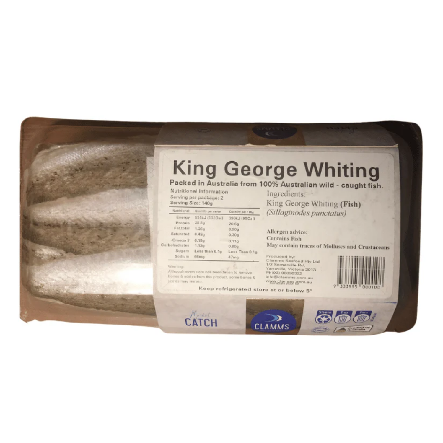 Australian King George Whiting Fillets Boneless Skin On (280g)
