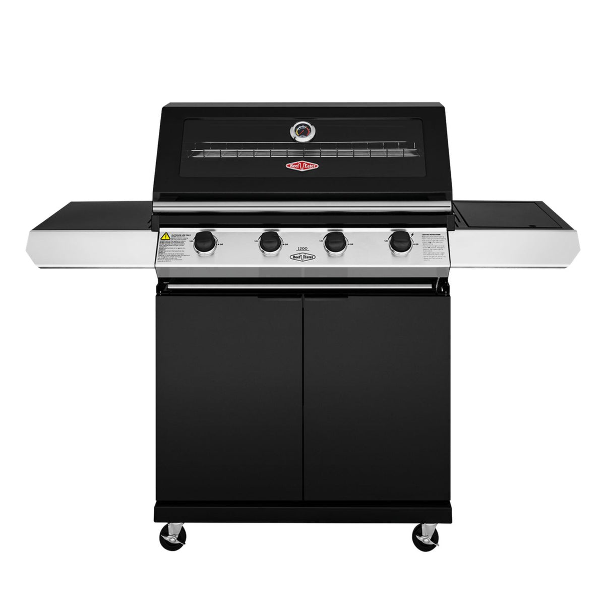 Beefeater 1200 Series Black | 4 Burner BBQ & Side Burner Trolley with Cover