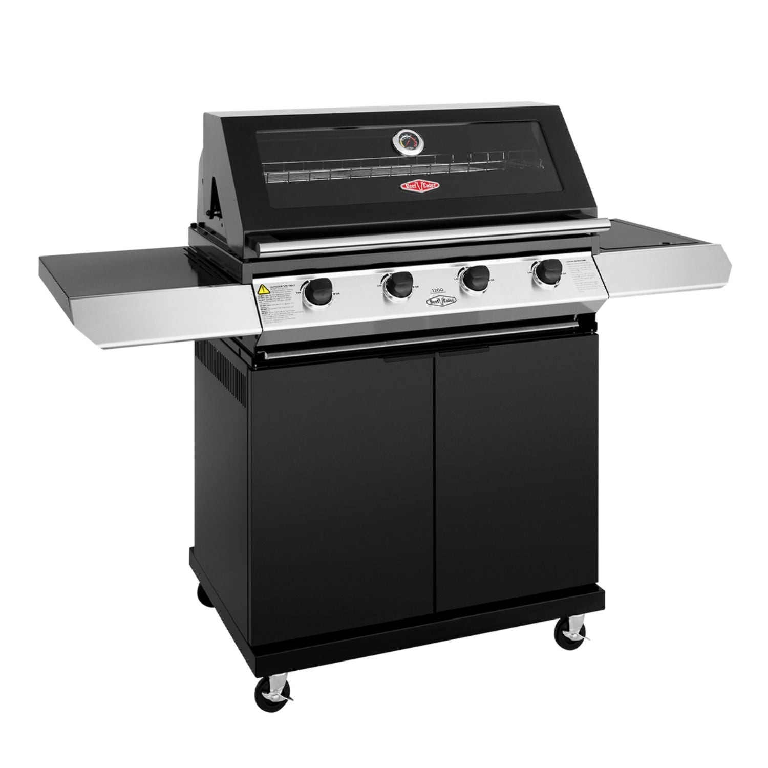 Beefeater 1200 Series Black | 4 Burner BBQ & Side Burner Trolley with Cover