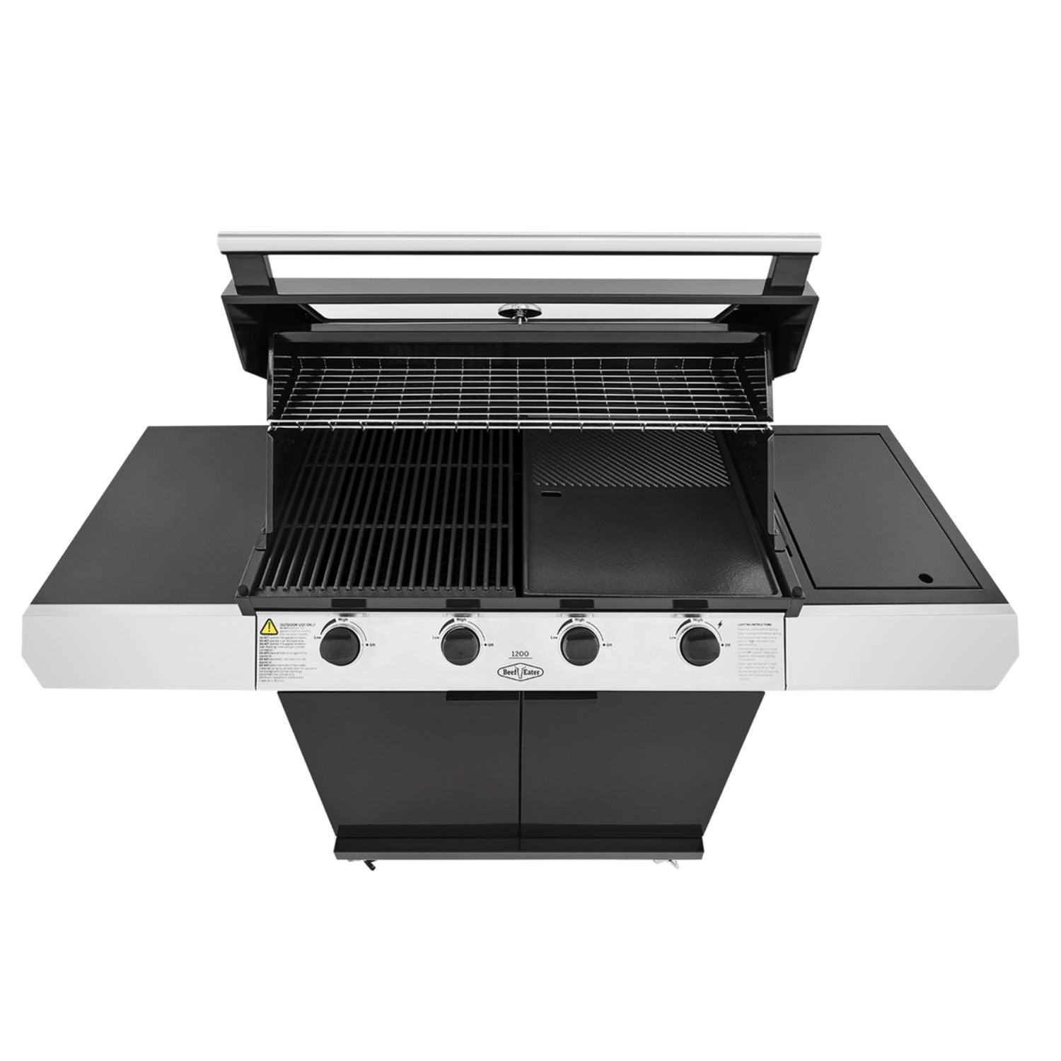 Beefeater 1200 Series Black | 4 Burner BBQ & Side Burner Trolley with Cover