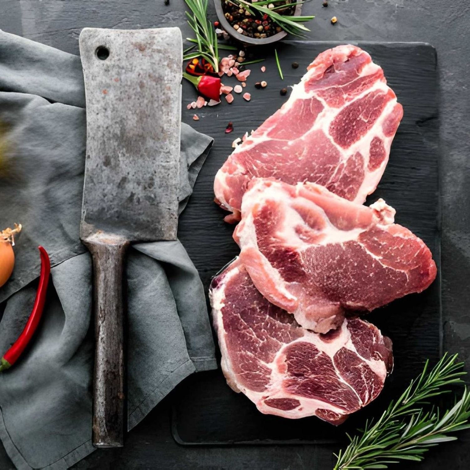 EU Hormone Free Pork Collar (Shoulder) Rindless Steaks (~2cm Thickness, 2 x 227g)