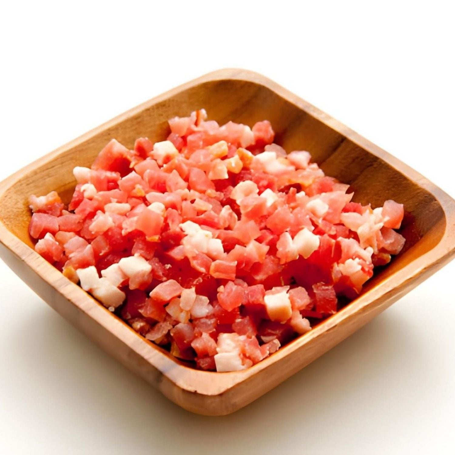 Bacon toppings in a wooden bowl on a white background - 歐盟無激素煙燻煙肉配料(1kg)