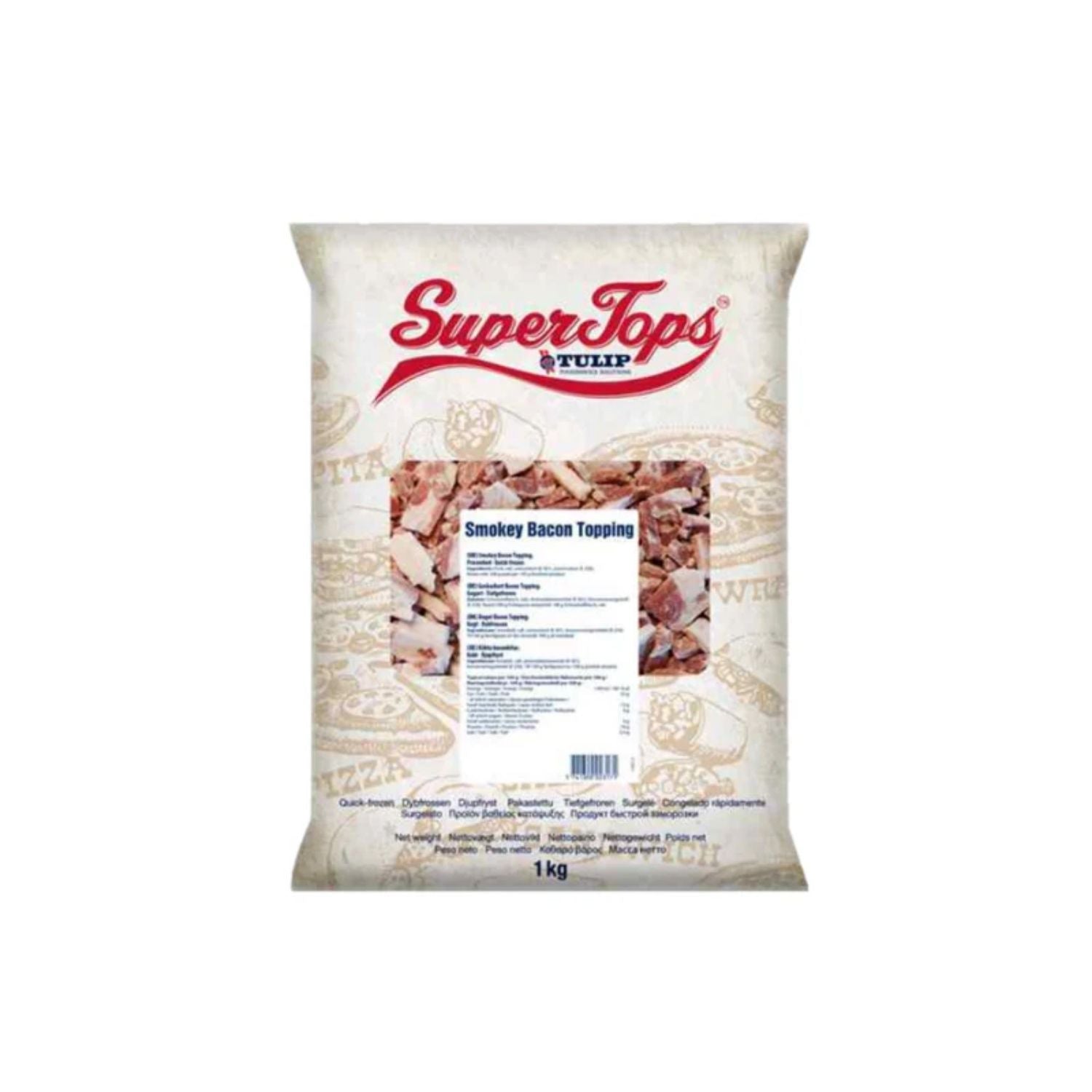 Bag of SuperTops Smokey Bacon Topping on a white background - 歐盟無激素煙燻煙肉配料(1kg)