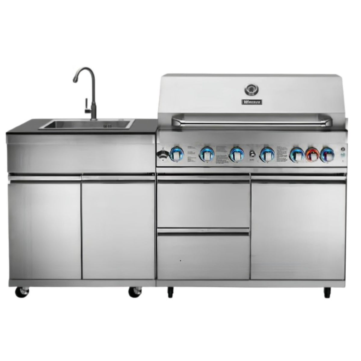 OMG Mini Modular Outdoor Kitchen (6+1 Burner Gas Grill with Tap and Sink) - Aussie Meat