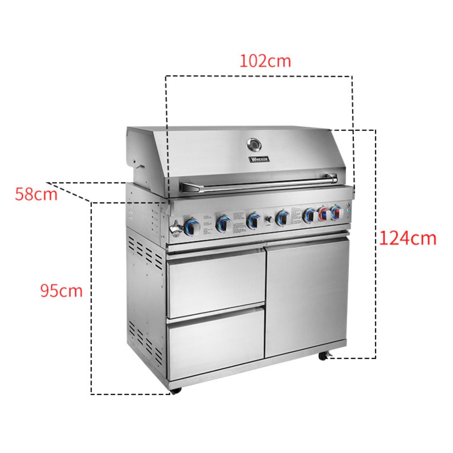 OMG Modular Outdoor L-Shape Kitchen (Small) with Fridge (6 + 1 Burners Gas Barbecue Grill, Fridge Tap, Sink, Side Burner, Fridge & Corner Unit) - Aussie Meat