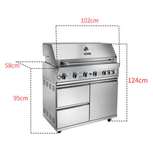 OMG Modular Outdoor L-Shape Kitchen (Small) with Fridge (6 + 1 Burners Gas Barbecue Grill, Fridge Tap, Sink, Side Burner, Fridge & Corner Unit)