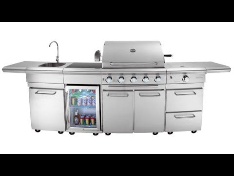 OMG Modular Outdoor Kitchen & Fridge (5 Burners Gas BBQ Grill, Tap, Sink & Side Burner) - Aussie Meat, Meat Delivery, Online Butcher, BBQ Grills, Wine