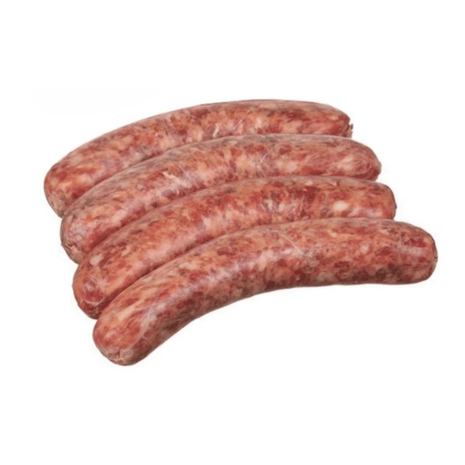 Four raw sausages on a white background - 西班牙無激素杜洛克豬肉香腸（4條，480g）