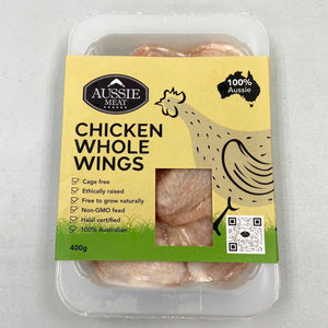 Packaged chicken whole wings with Aussie Meat label on a gray background - Wholesale Australian Hormone Free Chicken Whole Wings (400g) | Buy 20 Get 6 Free