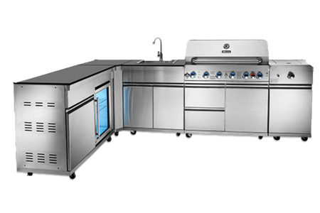 OMG Modular Outdoor L-Shape Kitchen (Small) with Fridge (6 Burners Gas Barbecue Grill, Infared Grill, Tap, Sink & Side Burner) | Aussie Meat | eat4charityHK | Meat Delivery | Seafood Delivery | Wine & Beer Delivery | BBQ Grills | Lotus Grills | Weber Grills | Outdoor Furnishing | VIPoints