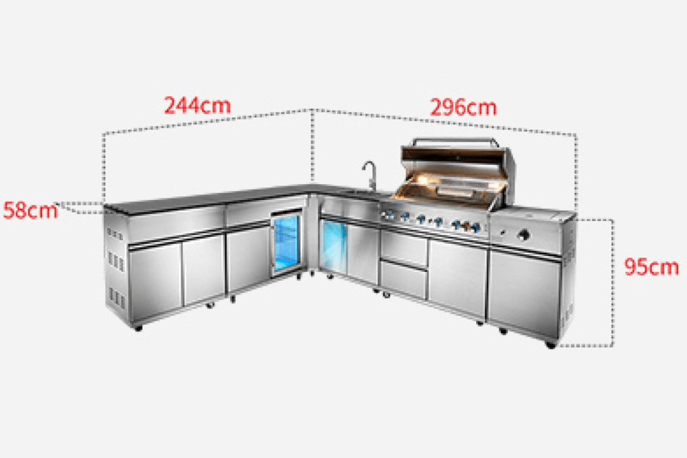 OMG Modular Outdoor L-Shape Kitchen (Large) & Fridge (6 Burners Gas BBQ Grill, Infared Grill, Tap, Sink & Side Burner) | Aussie Meat | eat4charityHK | Meat Delivery | Seafood Delivery | Wine & Beer Delivery | BBQ Grills | Lotus Grills | Weber Grills | Outdoor Furnishing | VIPoints